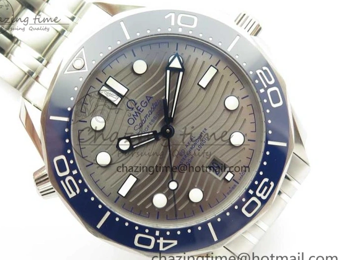 1222 Effortless 2018 Seamaster Diver 300M OMF Best Edition Blue Ceramic Gray Dial on SS Bracelet A8800 (Black Balance Wheel) 7958